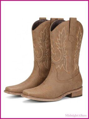Square Toe Cowboy Boots for Women - Mid Calf Western Cowgirl Boots